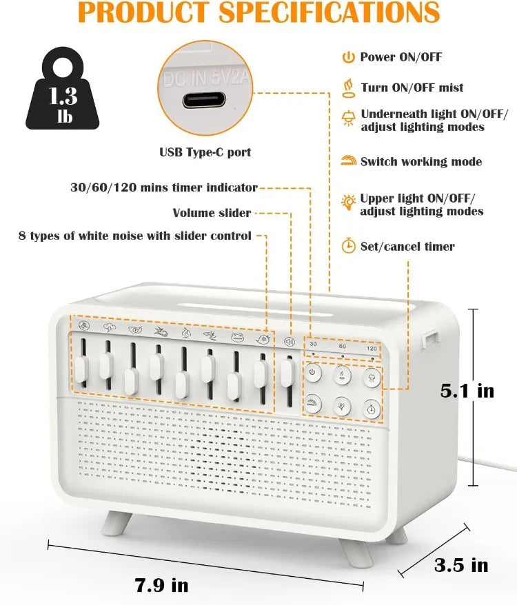 Bluetooth Noise Machine with Aroma Diffuser and Humidifier