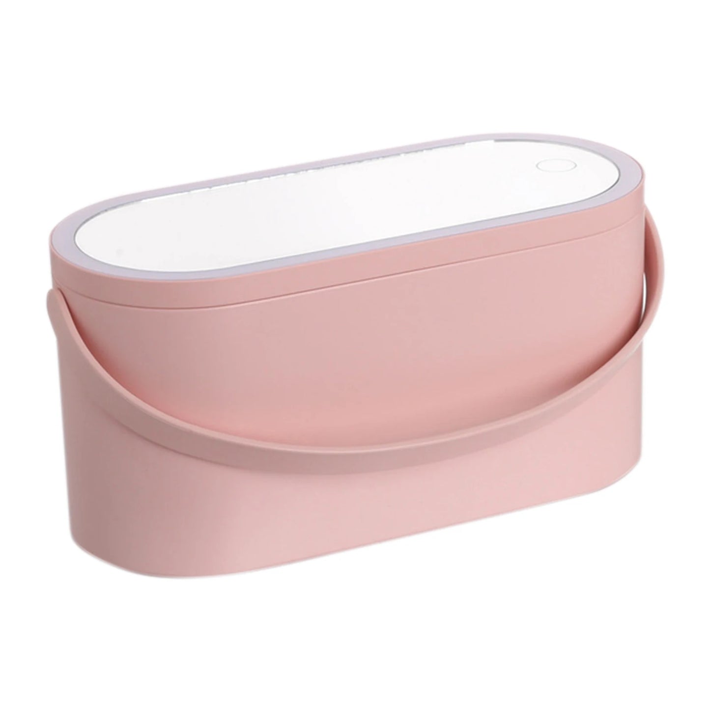 Portable makeup case with lighted mirror