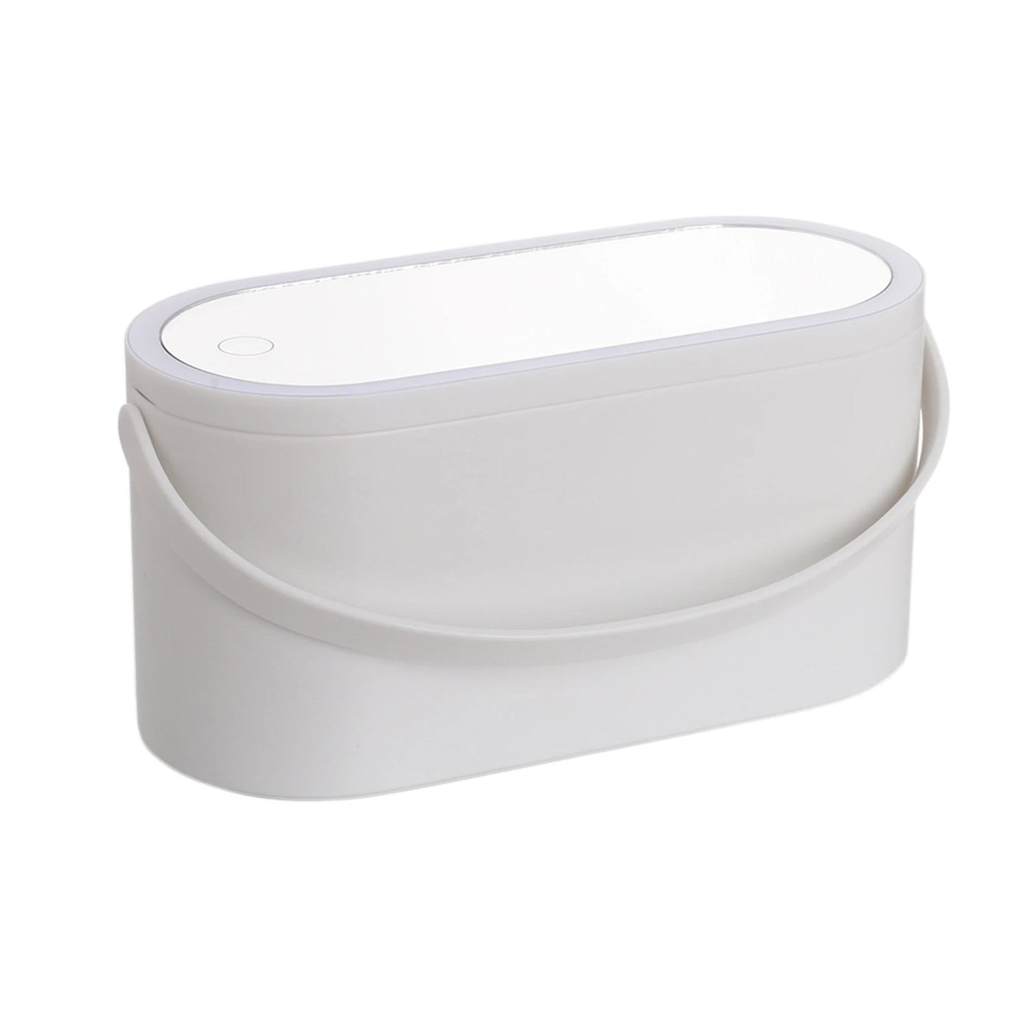 Portable makeup case with lighted mirror