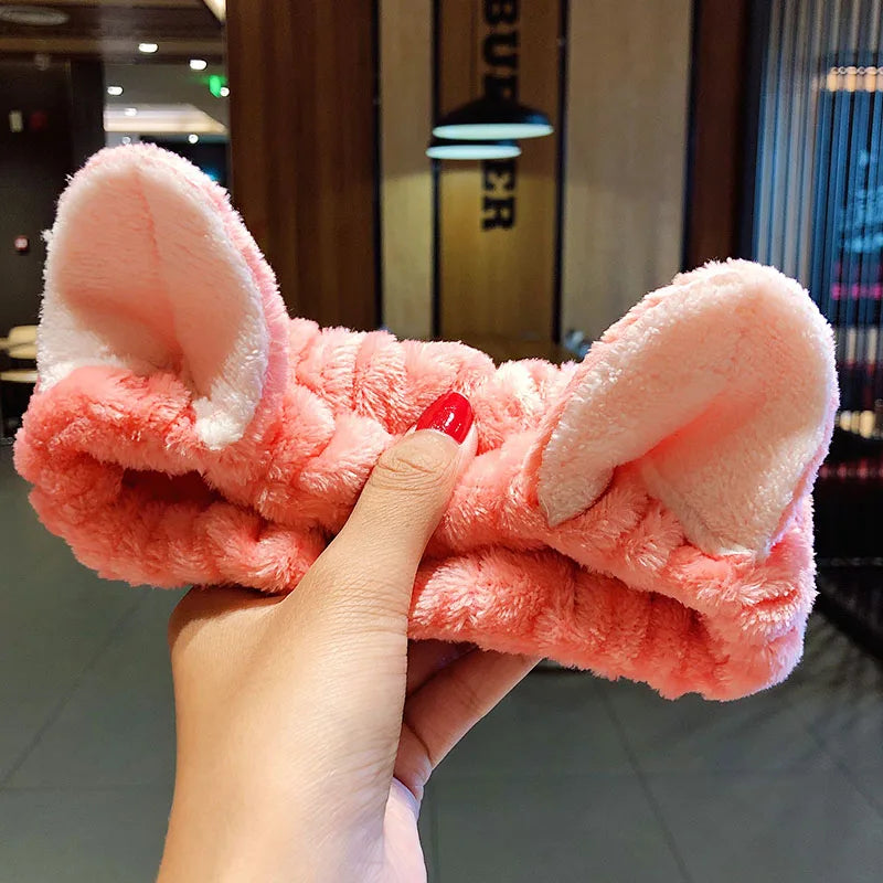 π Soft Coral Fleece Bow Headband β Animal Ears & Turban Style π