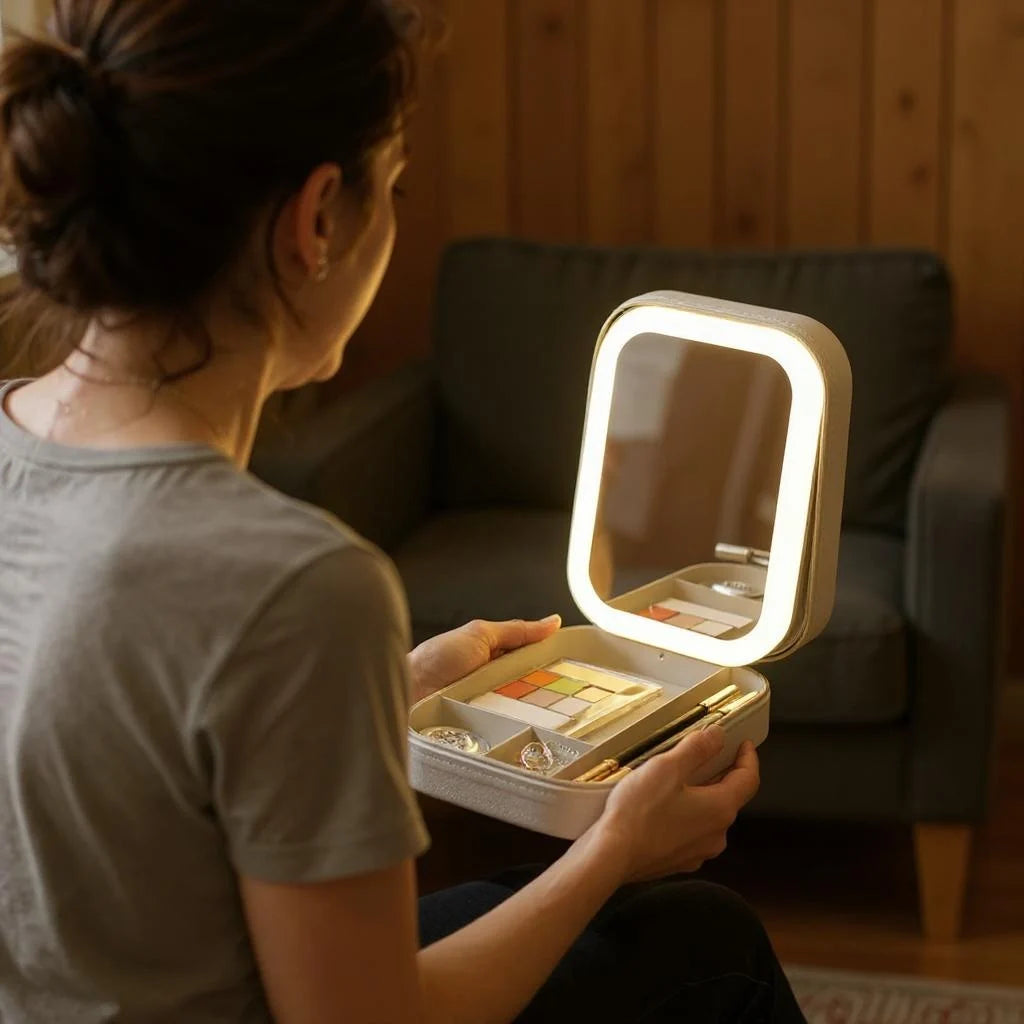 Makeup Storage Box With LED Light Portable