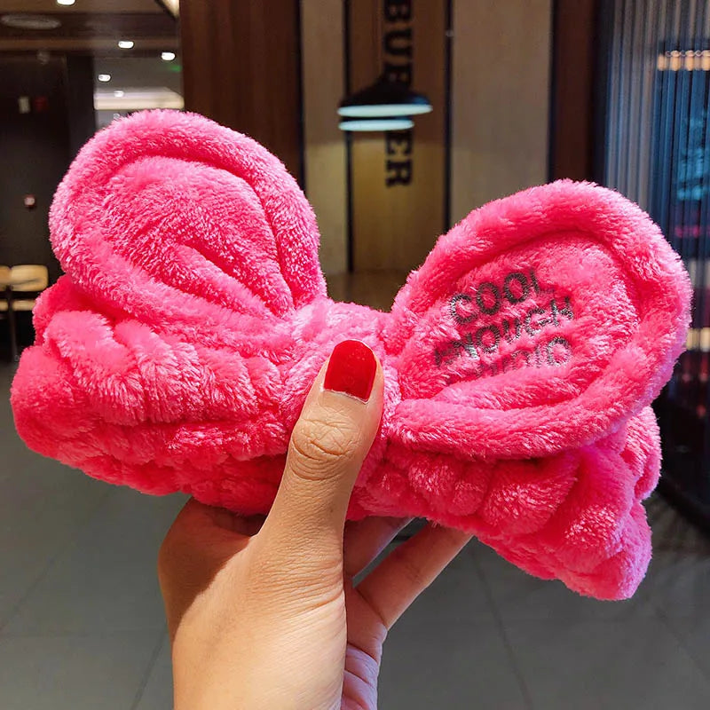 🎀 Soft Coral Fleece Bow Headband – Animal Ears & Turban Style 🎀