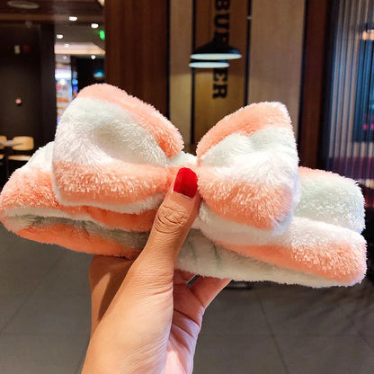 🎀 Soft Coral Fleece Bow Headband – Animal Ears & Turban Style 🎀