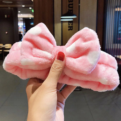 🎀 Soft Coral Fleece Bow Headband – Animal Ears & Turban Style 🎀