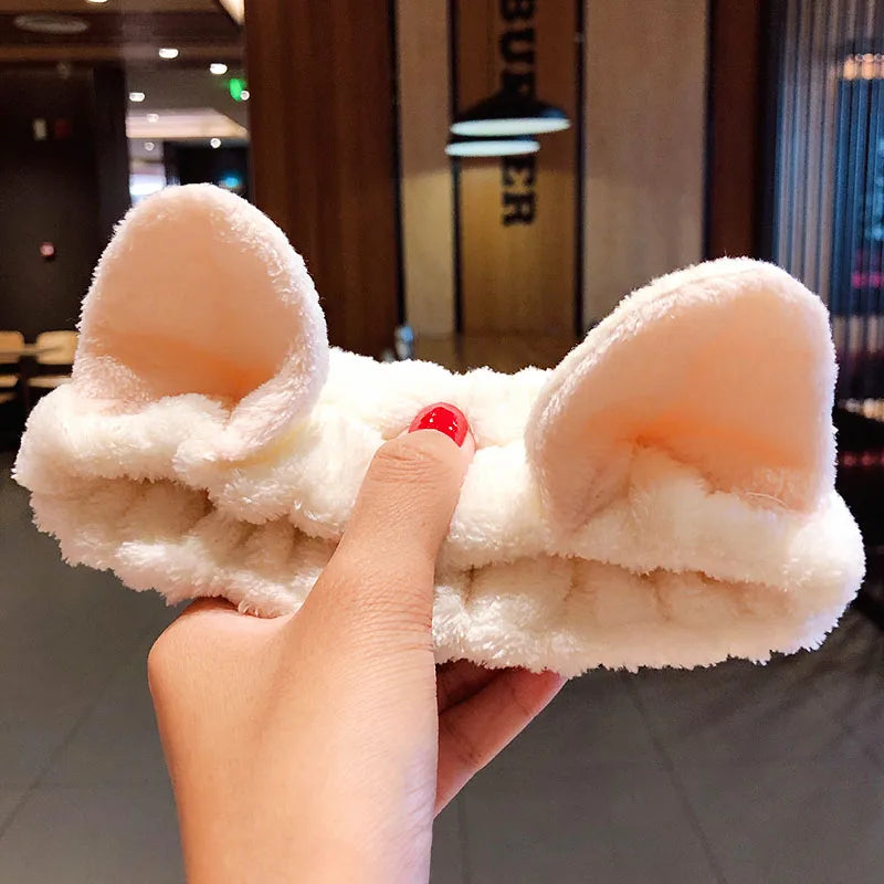 🎀 Soft Coral Fleece Bow Headband – Animal Ears & Turban Style 🎀